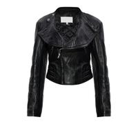 Maison Margiela - Folded Collar Leather Jacket - Femme - Vestes - Noir - Taille: 36 FR