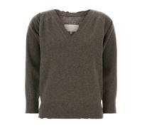 Maison Margiela - Pull V Col V Tricot Lived-In - Femme - Pulls - Brun - Taille: 38 FR