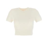Maison Margiela - Top en maille côtelée à col en V - Femme - Pulls - Blanc - Taille: 40 FR