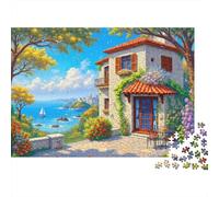 Maison méditerranéenne au Bord de la mer Puzzle Défi 1000 Pièces, Le Paysage Puzzles Jeux Éduchatifs pour Adultes, Idéal en Cadeau Et Décoration De Maison 70x50cm/1000pcs