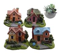 Maison Miniature 4 pièces de Couleurs et de Styles différents 2, 4 x 2 x Pouces, Petite Maison réaliste à Faire soi-même, en résine résistante aux intempéries, Choses Miniatures pour bonsaï, Micro p