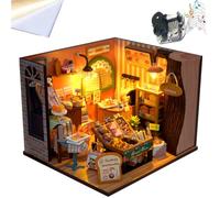 Maison miniature à monter soi-même, en bois, avec éclairage LED et boîte à musique, avec capuchon anti-poussière, kit de bricolage créatif, figurine décorative créative (Bakery)