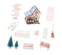 Maison miniature en bois sur le thème saisonnier avec éclairage LED économe en énergie - Coffre-fort pour enfants - Maison de poupée en bois fabriquée à la main