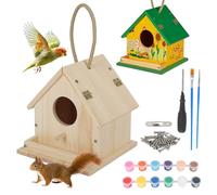 Maison Oiseaux Exterieur,Kit de Bricolage Cabane Oiseaux en Bois à Construire et Peindre,Loisir Creatif Activités Manuelles Fille et Garçons,avec 6 Couleurs et Pinceau