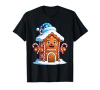 Maison Pain d’Épices Joyeuse avec Bonnet Neige et Sucreries T-Shirt