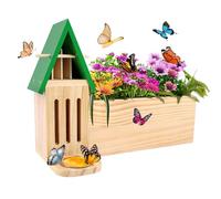 Maison papillon et mangeoire avec pot de fleurs, maison papillon en bois pour jardin, 3 en 1 avec trous de drainage, habitat papillon naturel pour décoration de jardin