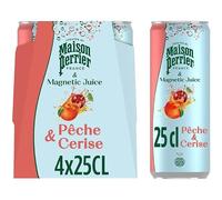 MAISON PERRIER Magnetic Juice Boisson gazeuse aromatisée à la pêche et cerise 4 x 25 cl
