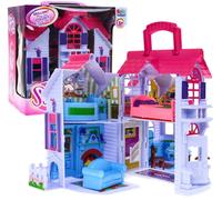 Maison pliante pour enfants de 3 ans et plus, Lila + figurines de famille + chien + meubles + 2 étages