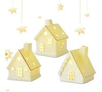 Maison Porcelaine Noel - 3 PCS Céramique LED Petite Blanche, Photophore Mate Avec Pied Pour Bougie Chauffe-Plat (B)
