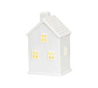 Maison Porcelaine Noel - Céramique LED Petite Maison Photophore Mate Avec Pied Pour Bougie Chauffe-Plat - Blanche (C)