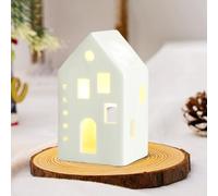 Maison Porcelaine Noel - Céramique LED Petite Maison Photophore Mate Avec Pied Pour Bougie Chauffe-Plat - Blanche (A)