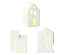 Maison Porcelaine Noel - Céramique LED Petite Maison Photophore Mate Avec Pied Pour Bougie Chauffe-Plat, Blanche (3 PCS)