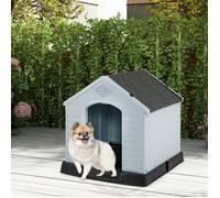 Maison pour Animaux COSTWAY 70 x 65 x 71,5cm, Ventilé avec Bouche d’Aération, Plancher Surélever, Niche pour Chien Intér Extér Gris