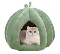 Maison pour animaux de compagnie fermée avec lit de citrouille avec un oreiller épais, confortable et doux pour petits chiens | Thème d'Halloween pour l'intérieur en hiver