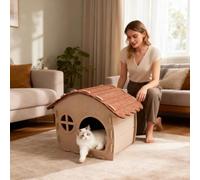 Maison pour Animaux - Nid pour Animal De Compagnie Semi-fermé,Maison pour Félins d'Intérieur,pour Petits, Moyens et Grands Chatons Porche Balcon Jardin Cour