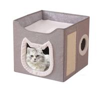 Maison pour chat | 15,75 x 14,37 pouces Lit pour chat en tissu | Abri pliable pour animaux avec griffure et balle | Lit grotte à 2 couches de protection pour chat chien maison intérieure hiver