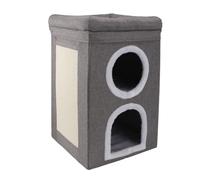 Maison pour Chat à 2 Niveaux, Maison Polyvalente pour Chat de Grand Espace pour Intérieur Pliable, Cube pour Chat, Petites Tours pour Chat avec Tapis à Gratter et Cachette
