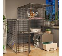 Maison pour Chat à Plusieurs étages avec Tiroir Toilette Cages pour Chat Intérieur Grande Caisse pour Animaux De Compagnie Détachable Extra Large Parc pour Chat Elosu, A, 111 * 95 * 109CM(1)