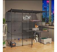 Maison pour Chat à Plusieurs étages avec Tiroir Toilette Cages pour Chat Intérieur Grande Caisse pour Animaux De Compagnie Détachable Extra Large Parc pour Chat Elosu, B, 147 * 95 * 109CM