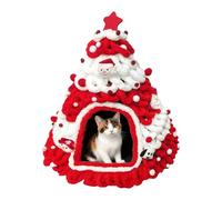 Maison pour chat - Abri tricoté doux - Motif arbre - Lit chaud sur le thème de Noël - Pour chiot, petit animal domestique, intérieur et extérieur