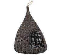 Maison pour chat avec coussin grise en osier naturel 40 x 60 cm Tipi design goutte d'eau avec boucle de suspension Idéal comme arbre à chat, arbre à escalade et grotte de couchage pour chatons