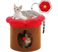 Maison pour chat avec lit à fleurs amovible, niche spacieuse pour chat, moquette douce, AMT0294BN