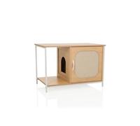 hjh LIVING Kittyhome 1 Niche pour chat pour la maison, 80 x 48 x 55 cm, utilisable également comme bac à litière, charge maximale : 25 kg, blanc/hêtre