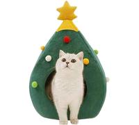 Maison pour chat de Noël - Tente de lit douce et chaude, abri pour animaux de compagnie au design d'arbre confortable, grotte de couchage intérieure confortable, structure pliable portable | For Cats,