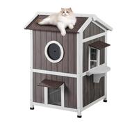 VEVOR Maison pour Chat d'Extérieur, 590x650x920 mm, Niche pour Chats en Bois, Résistant aux Intempéries, 2 Étages, avec Porte à Rabats en PVC, Fenêtre Transparente, Cabane Abri pour Chats Sauvages