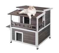 Maison pour Chat D'extérieur Résistante aux Intempéries-VEVOR-750x751x820mm-Abri Spacieux en Bois à Deux Niveaux pour Chats