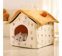 Maison pour chat d'intérieur avec coussin amovible, niche igloo pour chaton, lit pour animaux de compagnie, chiot et chaton, tente pour chats, cachette pour chatons (32 x 31 x 32 cm, jaune)