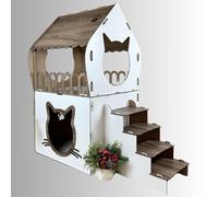 Maison pour chat d'intérieur en bois blanc à deux étages avec échelle et design spacieux, peut accueillir deux chats, facile à assembler, durable pour chats jusqu'à 6,8 kg.