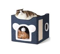 Maison pour chat d'intérieur - Grande grotte pour chat avec balle moelleuse et tapis à griffer - Niche pliable pour chat