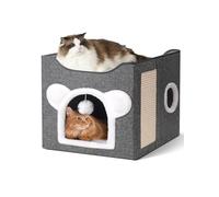 Maison pour chat d'intérieur - Grande grotte pour chat avec balle moelleuse et tapis à griffer - Niche pliable pour chat