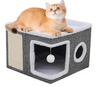 Maison pour chat d'intérieur, lit pour chat semi-fermé, nid de grotte thermique chaud, appartement en peluche pour chat avec design isolé, lits pour chats robustes pour l'intérieur pour un confort