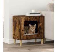 Maison pour chat en bois de chêne fumé 51 x 30 x 52 cm - Design moderne - Lit stable avec beaucoup d'espace