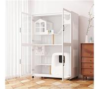 Maison pour chat en bois massif avec roulettes, villa fermée et facile à nettoyer, niche pour chat avec griffoir, cage à chat d'intérieur et chambre