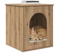 Maison pour Chat en Bois, Niche Nid Cabane pour Chat Intérieur Chêne Artisan 53x52x62 cm