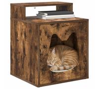 Maison pour Chat en Bois, Niche Nid Cabane pour Chat Intérieur Chêne fumé 42,5x40x53,5 cm