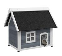 Niche Maison Pour Chat - Porte À Lamelles, Fenêtre Plexiglas, Toit Bitumé Ouvrant, 3 Portes - Bois Gris