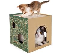 Maison pour Chat en Carton avec 2 Grattoirs d'Intérieur - Griffoir Ondulé - Jouet pour Anniversaire, Cachette pour Lapin et Petits Animaux