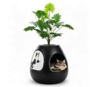 Maison pour chat en forme d'œuf avec pot de fleurs, taille XXL, 53 x 50 cm | Niche cachée pour chat - Bac à planter en haut - Pour Maine Coon et grands chats - Avec 8 tapis à gratter - Toutes saisons