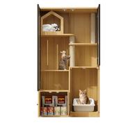 Maison pour chat en verre à quatre étages avec arbre à chat et rangement, 90 x 50 x 160 cm, design érable