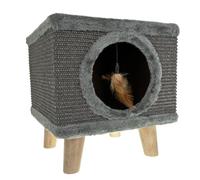 Maison pour chat et arbre à chat en sisal avec peluche - Pieds en bois stables, jouet intégré, niche de couchage 38 × 32 × 32 cm - Compact et moderne - Protège les meubles - pour chatons et chats