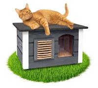 Maison pour Chat - GRIS - 61x39x36cm - Bois de pin FSC - Résistante à l'hiver - Isolation thermique
