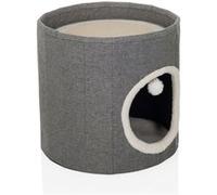 hjh LIVING Niche pour Chat avec Balle de Jeu, 38 x 38 cm, Pliable PAWY R, avec griffoir et Coussin en Peluche, Gris