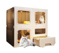 Maison pour Chat Interieur Interieur avec Litiere Cage Fermée pour Chat Espace Extra Large Porte pour Chat Enclos pour Animaux Domestiques Matériau PP Ventilation de Circulation(Gray,Medium)