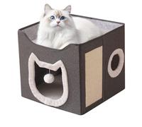 Maison pour Chat, Meuble Pliable pour Animaux de Compagnie, Niche de Lit Creux à 2 Niveaux avec Planche à gratter et Boule pour Chats Chiens Intérieur Hiver Extérieur