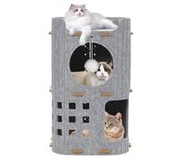 Maison pour Chat, Niche Chat Interieur, Lit Chat, Cabane Chat, Panier pour Chat Interieur, Arbre à Chat, Tour de Jeux, Hamac Supérieur, Griffoir, Petites Balles, 35×35x 60cm (Gris)