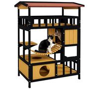 Maison pour chat Pawhut à 4 niveaux 84X60X116 cm Abri pour chat avec pont suspendu Balcon et toit en asphalte naturel Natural Wood